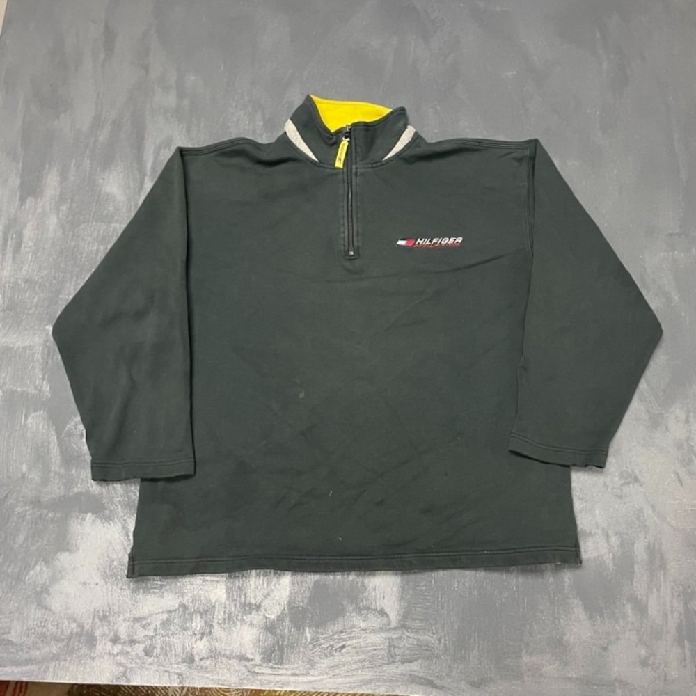 Vintage 1/4 Zip Athletic Sweatshirt Men Large Black 1990s Tommy Hilfiger